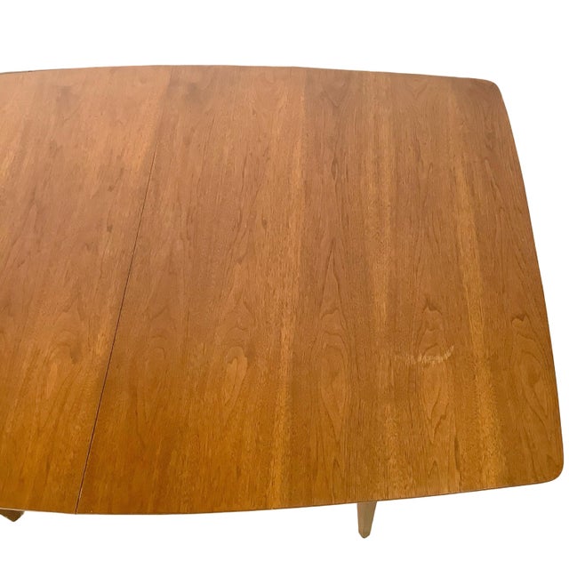 Brown Mid-Century Walnut Extension Dining Table, Sculpted Base For Sale - Image 8 of 18