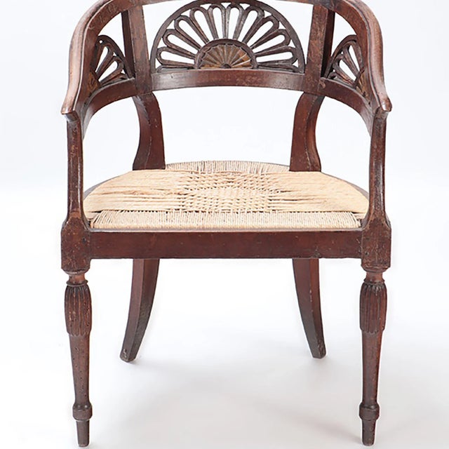Italian Walnut Open Arm Chairs With Cord Seats and Cut Out Design. Circa 1800. A Pair For Sale - Image 10 of 11