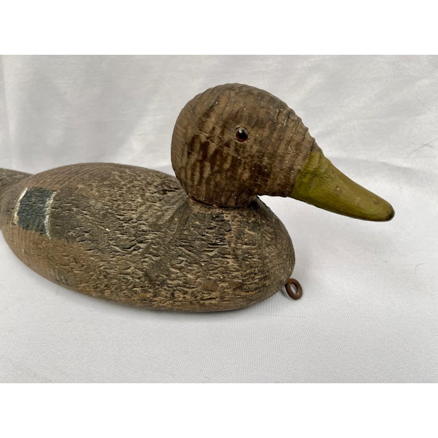 Figurative Vintage Handcrafted Wood Duck Decoy For Sale - Image 3 of 10