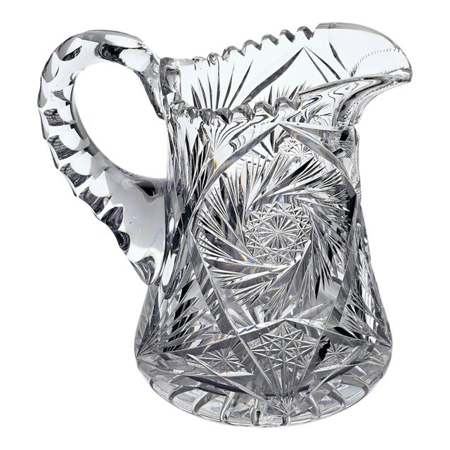 American Brilliant Period Cut Glass Water Pitcher Pinwheel Pattern For Sale
