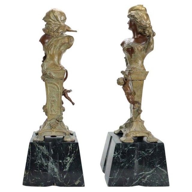 19th Century Art Nouveau Carmen & Mignon Bronze Figures on Plinths - Pair For Sale - Image 11 of 14