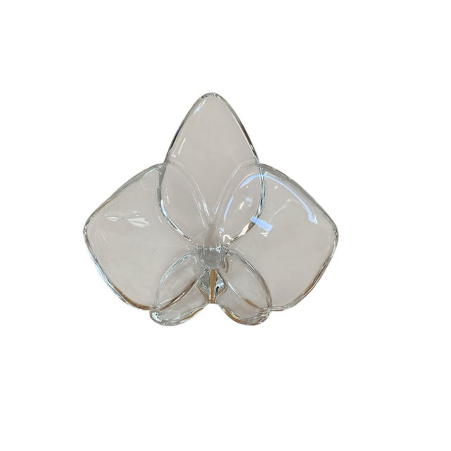 French Authentic Baccarat France Crystal Orchid Flower Figurine / Paperweight With Original Box Signed and Stamped For Sale - Image 3 of 3