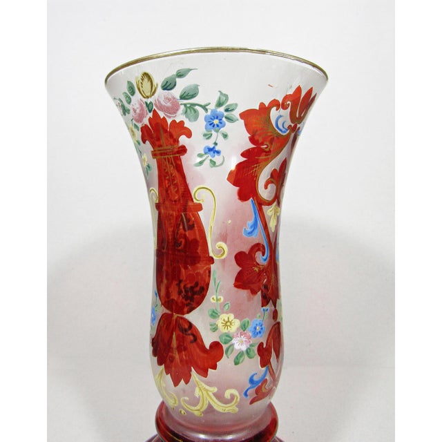 Glass Vintage 1960s Hand-Painted Ruby Red Bohemian Glass Vase, Gold Trim For Sale - Image 7 of 11