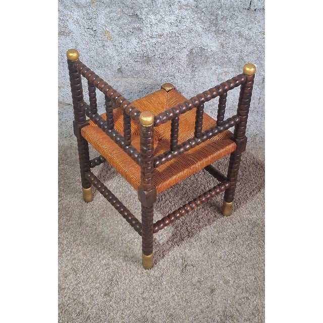 19th Century Louis XIII Style Fireside Chair in Turned Wood and Woven Rush For Sale - Image 10 of 15