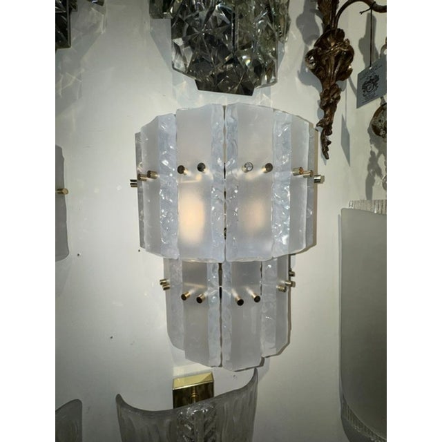 Glass Pair of Murano Opalescent Glass Ice Block Sconces For Sale - Image 7 of 7