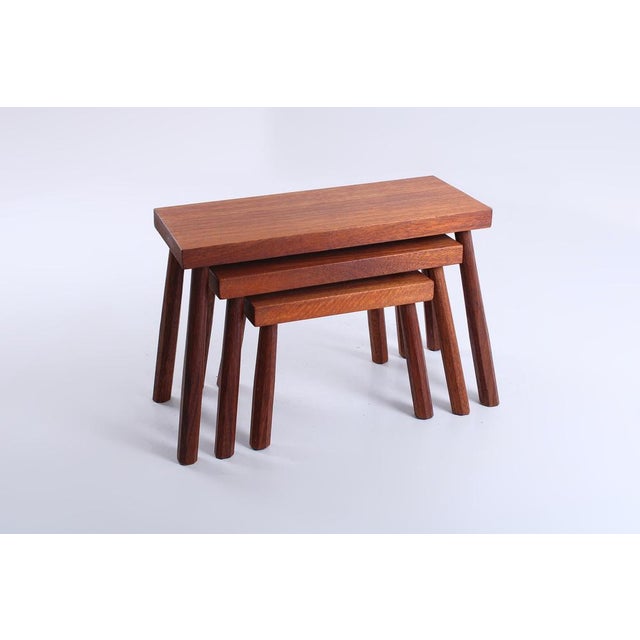 Mid-Century Modern Teak Nesting Tables by Charlotte Perriand, 1960s, Set of 3 For Sale - Image 3 of 10