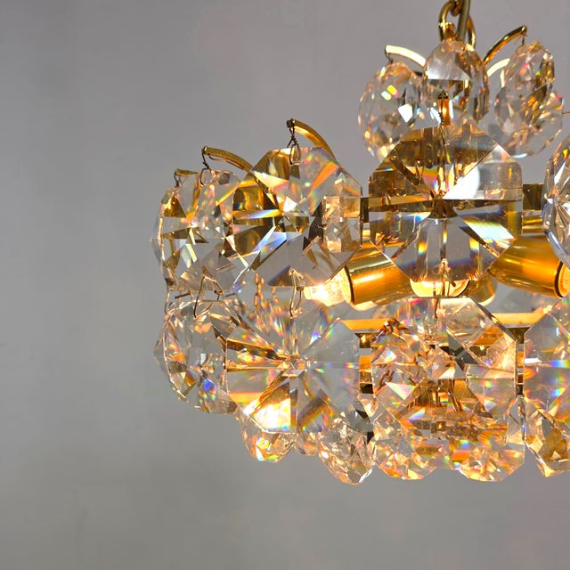1970s Small Mid-Century Brutalist Chandelier with Crystal Pieces from Palwa, 1970s For Sale - Image 5 of 9