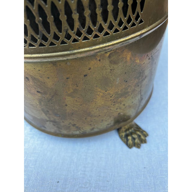 Vintage Footed Pierced Brass Coal Scuttle Bucket and Tall Duck Matchstick Holder For Sale - Image 12 of 12