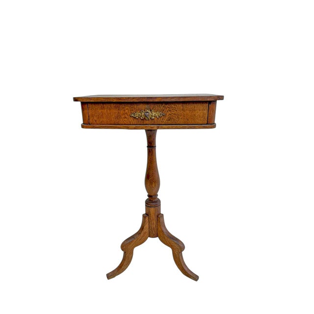 Antique Oak Sewing Side Table, 1900s For Sale - Image 3 of 10