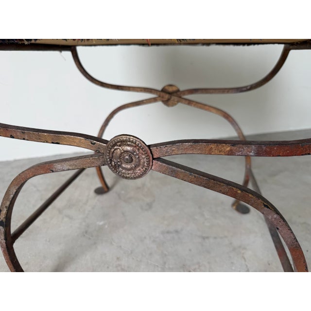 Vintage Italian Wrought Iron Savonarola Chair With Brass Fleur-De-Lis Finials For Sale In Miami - Image 6 of 12