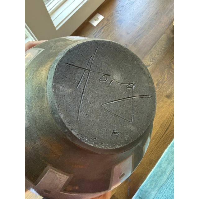 Large Vintage Gerald & Kelly Hong Signed Raku Ceramic Vessel Postmodern Vessel Lidded Jar 18" For Sale - Image 4 of 17
