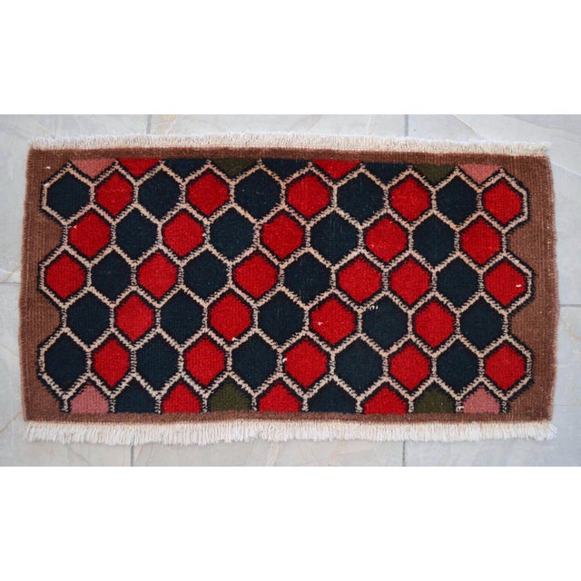 1970s Hand Knotted Small Rug, Entryway Rug, Bath Mat, Kitchen Decor, Turkish Rug, Doormat 1'4" X 2'8" For Sale - Image 14 of 16