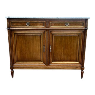 French 19th Century Louis XVI Mahogany Carrara Marble Top Two Door Buffet For Sale