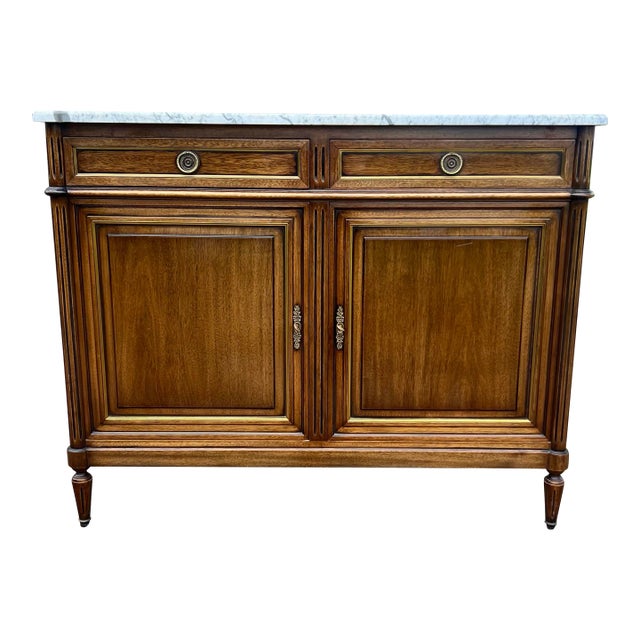 French 19th Century Louis XVI Mahogany Carrara Marble Top Two Door Buffet For Sale