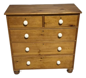 Antique Pine Two Over Three Drawers - Chest of Drawers From England