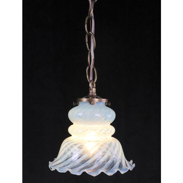 Metal Mid 20th Century Art Nouveau Swirl Opal Glass Hanging Pendant Light For Sale - Image 7 of 10