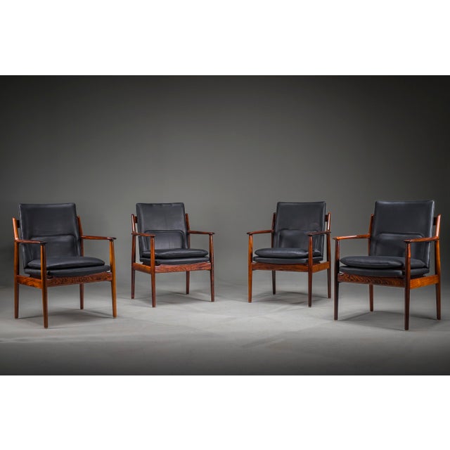 Elegant set of four model 431 armchairs designed by arne vodder for sibast møbler in the 1960s. A refined example of...