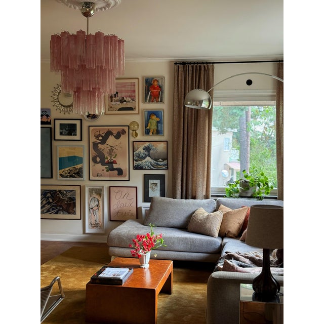 Large Pink Murano Glass Prisms Tube Chandelier For Sale - Image 5 of 8