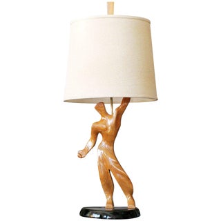 Heifetz Style Hand-Carved Male Figural Table Lamp For Sale