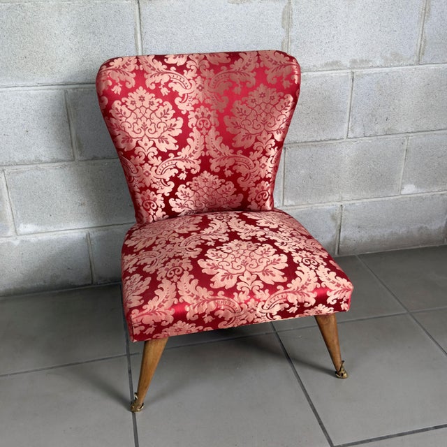 Vintage Upholstered Fabric Wood Chauffeuse Bedroom Armchair from Artigianato Italiano, 1950s For Sale - Image 6 of 12