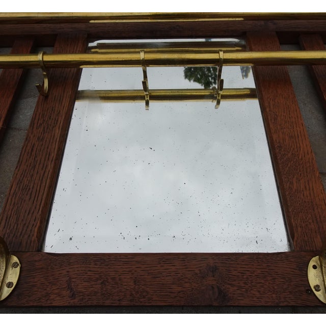 Art Deco Wall Coat Rack in Belgian Oak and Brass, 1920s For Sale - Image 11 of 15