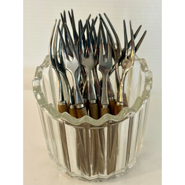 Mid 20th Century Vintage Japanese Mid-Century Stainless & Wood Cocktail Forks — Set of 12 For Sale - Image 5 of 12