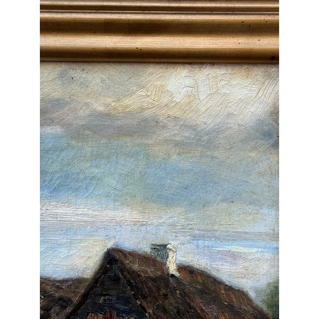 Farmhouse Early 1900's Oil Painting From Denmark, "Small Thatched Farmhouse" For Sale - Image 3 of 9