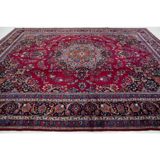 1950s 1950s Vintage Kashan Persian Medallion Wool Rug in Red For Sale - Image 5 of 10