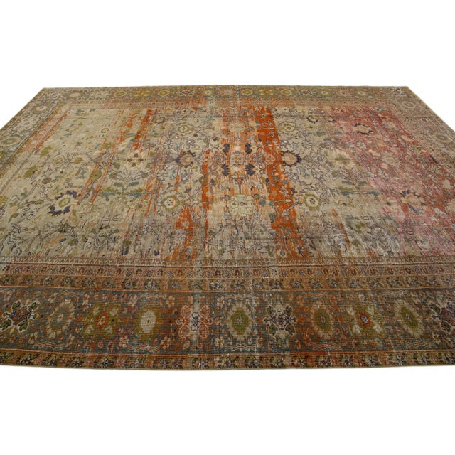 1910s 1900s Allover Antique Persian Sultanabad Wool Rug Handmade in Brown For Sale - Image 5 of 7
