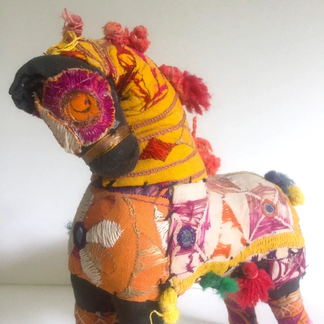 Vintage Mid Century Indian Rajasthan Multicolor Patchwork Fabric Horse Figurine For Sale - Image 4 of 11