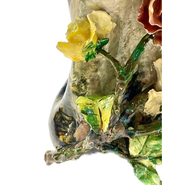Black French Barbotine Majolica Floral Vase For Sale - Image 8 of 10