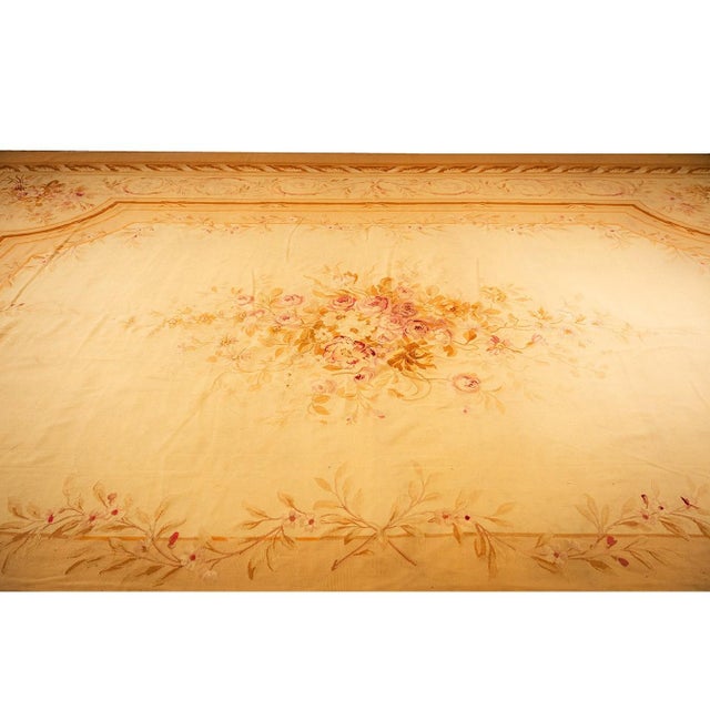 French 1850s Antique Masterpiece Beige Field Floral Medallion Flatweave French Aubusson Rug For Sale - Image 3 of 7