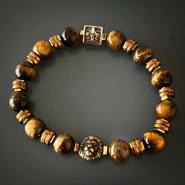 Lion Tiger Eye Men Beaded Bracelet For Sale In Miami - Image 6 of 7