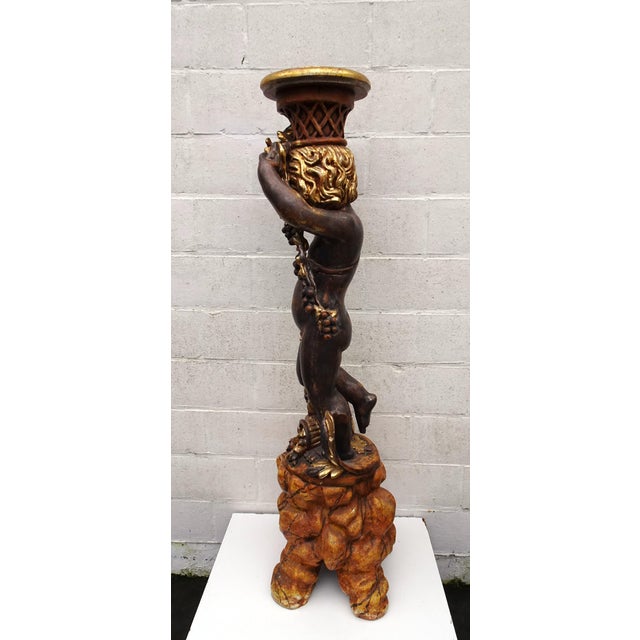 Italian Gilded and Carved Wooden Cherub Pedestal Plant Stand, 1970s For Sale - Image 13 of 18