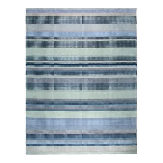 9x12 Jade Sophisticated Multicolor Mauve Striped Handmade Wool Carpet Rug For Sale