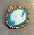 1940s-50s gold-tone/blue/white cameo brooch. Excellent condition.