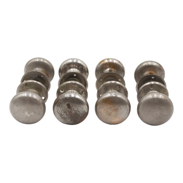 Vintage Round Nickel Brass Passage Door Knobs House Set - Set of 4 For Sale