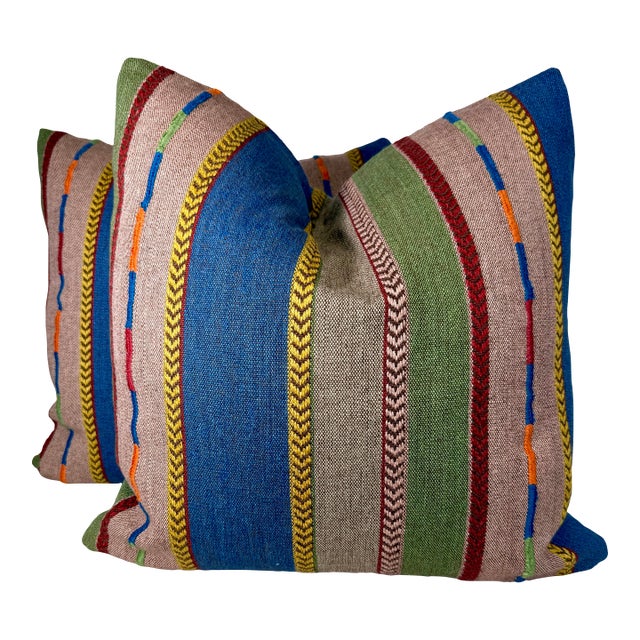 Gp & J Baker "Bunty" in Blue/Green 22" Pillows-a Pair For Sale