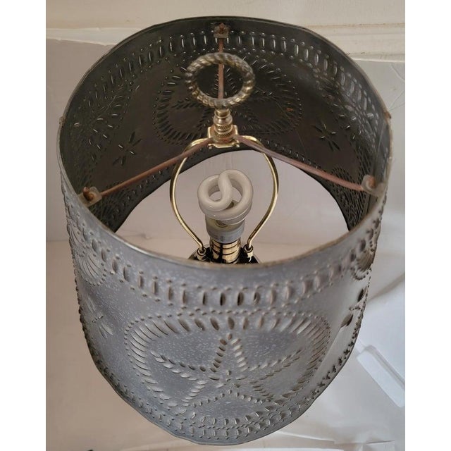 Hand Blown Lamp With Fruit and Star Punch Tin Shade For Sale In Los Angeles - Image 6 of 8