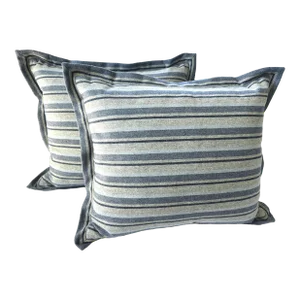 Pair of Custom Striped Navy Blue and Grey Wool Standard Pillow Shams