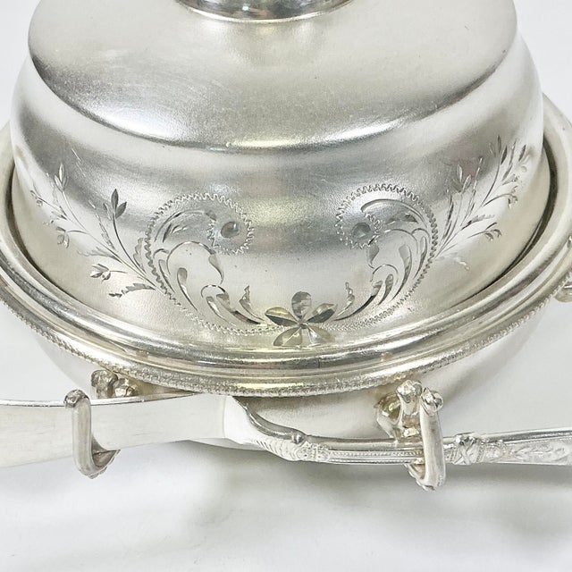 Silver Early 20th C. Antique Hollywood Regency English Style Silverplate Butter Dish & Knife - 4 Piece Set For Sale - Image 8 of 16
