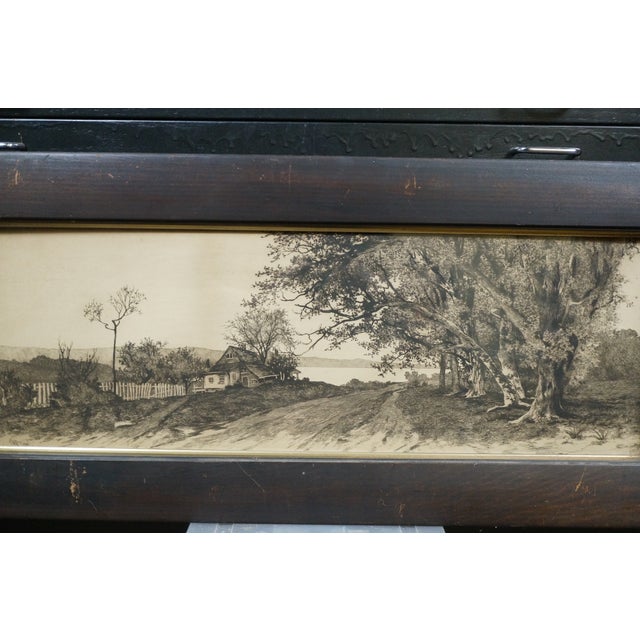 Antique Ernest C Rost Country Road Cottage Trees Lake Landscape Etching 30" For Sale - Image 6 of 11
