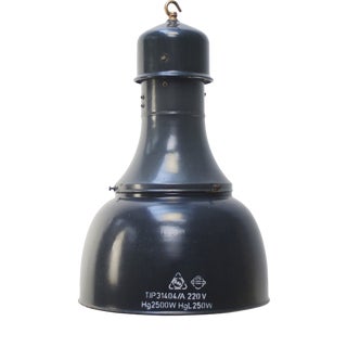 Vintage Industrial Blue Enamel Factory Pendant Light For Sale