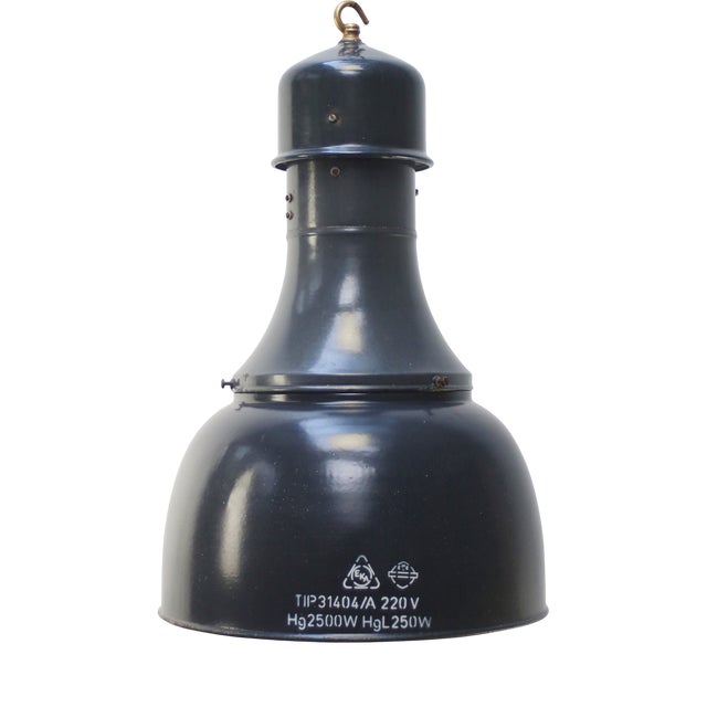 Vintage Industrial Blue Enamel Factory Pendant Light For Sale