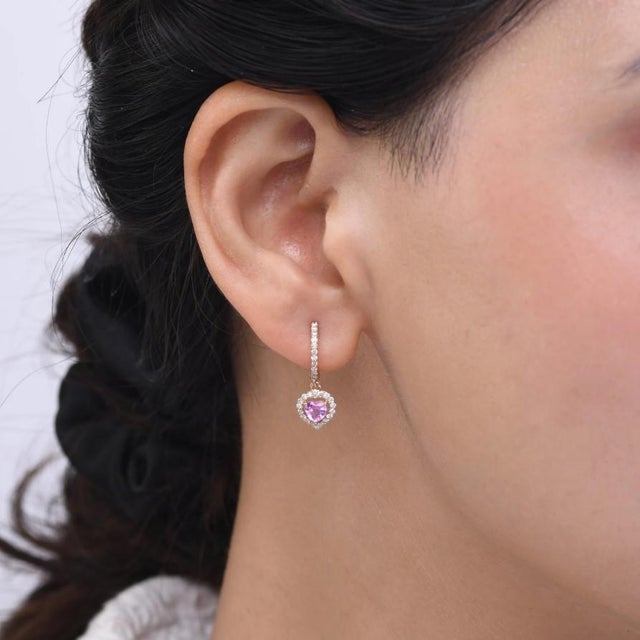 0.68 cts Natural pink sapphire & 0.28 diamond earrings in 14k gold For Sale - Image 18 of 18