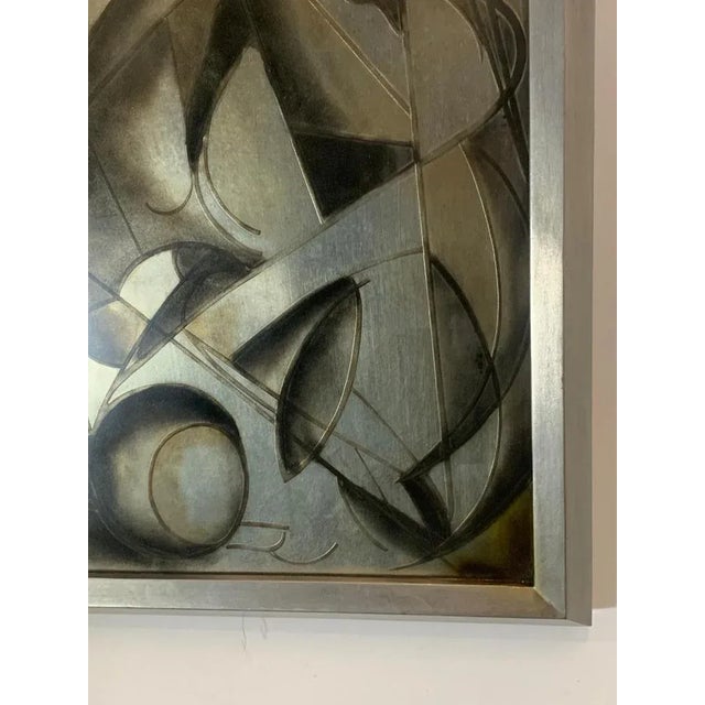 Gray Futurist Painting in Back Treated Glass by Lam Lee Group, 1980 For Sale - Image 8 of 11