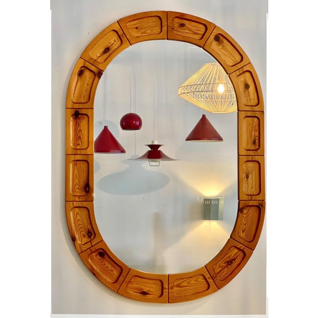 Brutalist Scandinavian Oval Pine Mirror, Denmark, 1960s For Sale - Image 10 of 10