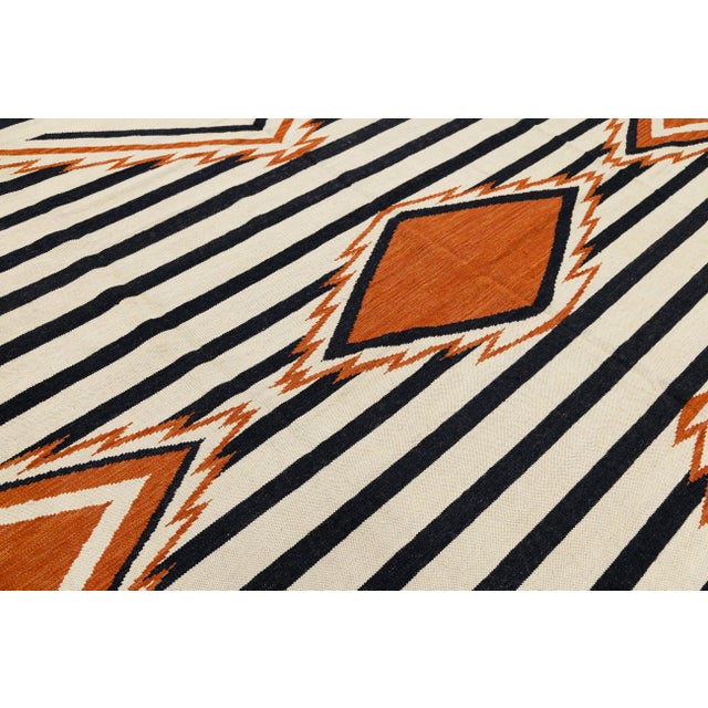 Textile 9x12 Modern Navajo-Inspired Geometric Wool Rug– Terracotta, Black & Cream For Sale - Image 7 of 11