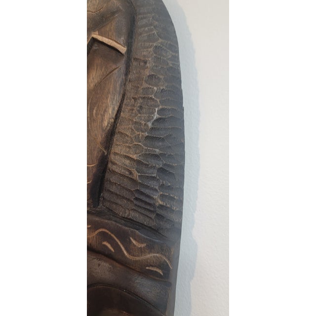 Chestnut Pair of Hand Carved Wooden Tribal Face Mask Folk Art For Sale - Image 8 of 16