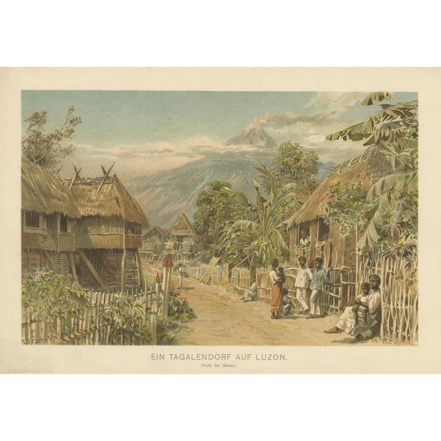 German School, Tagalog Village on Luzon Philippine Colonial Landscape Print, 1883, Paper For Sale - Image 3 of 9